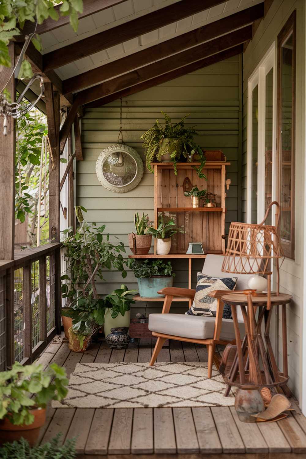 Back porch with vintage-inspired furniture and decor creating a nostalgic atmosphere