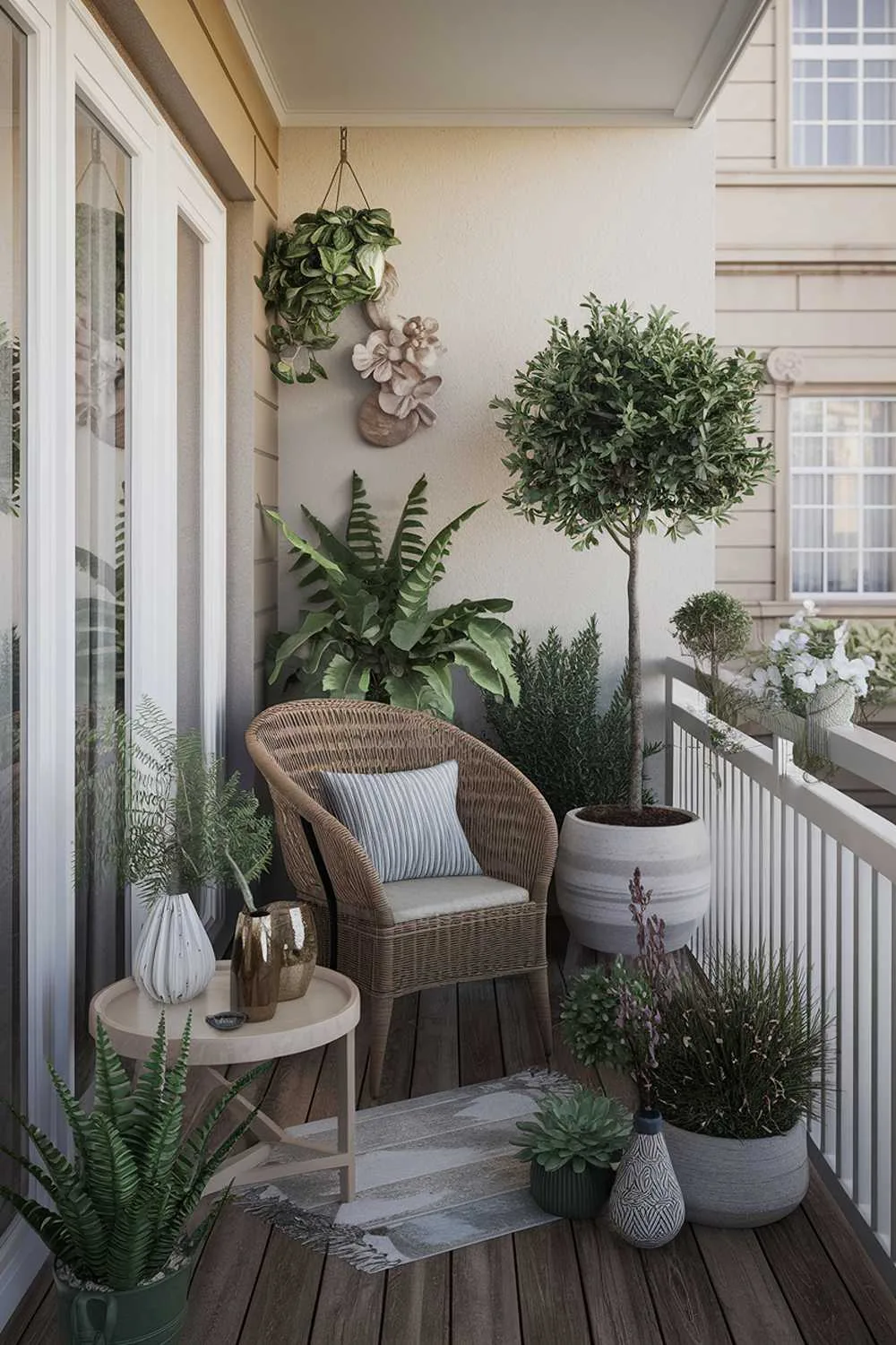 A balcony with plants