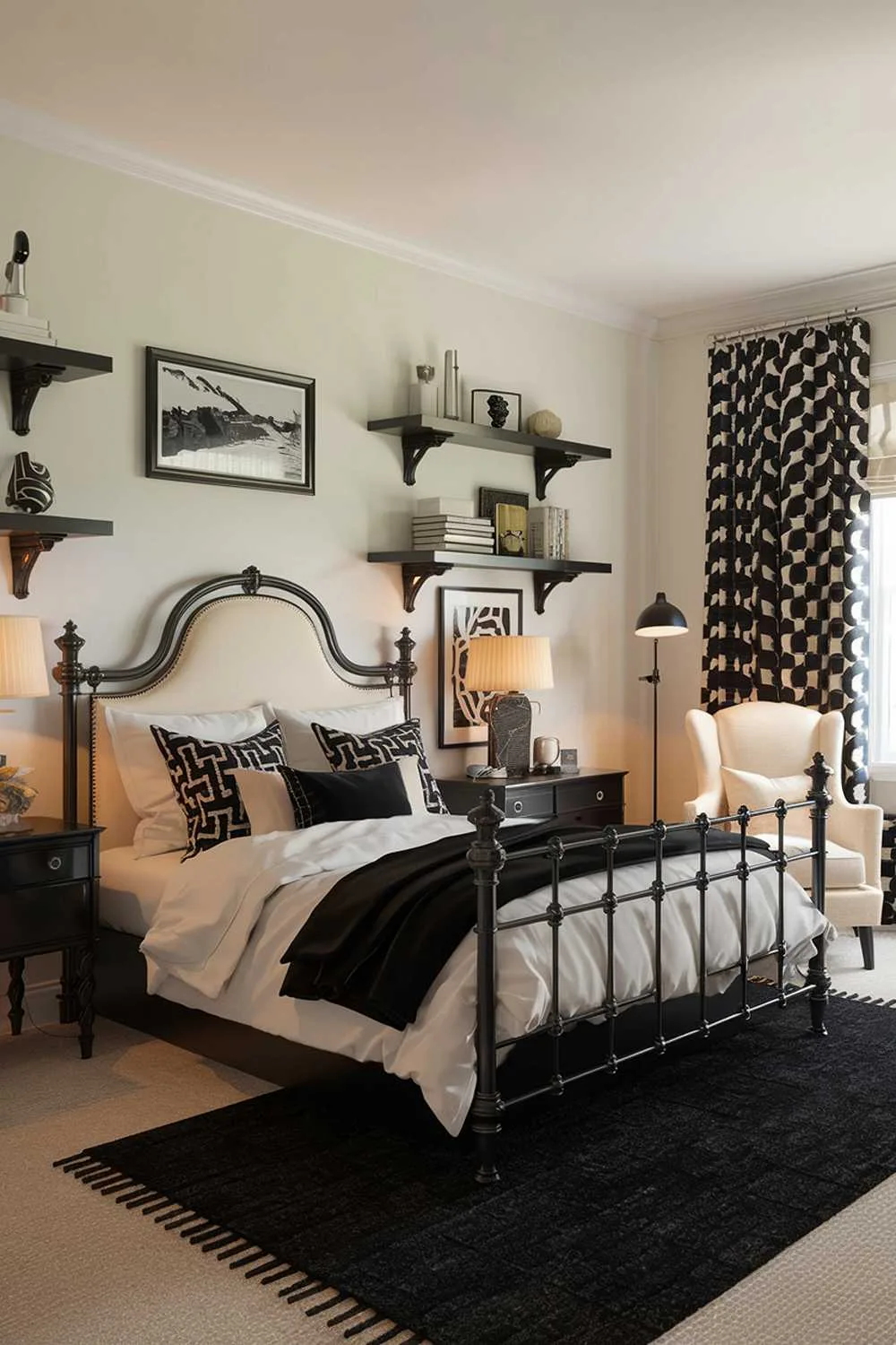 A black and cream bedroom