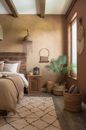 A cozy earthy bedroom